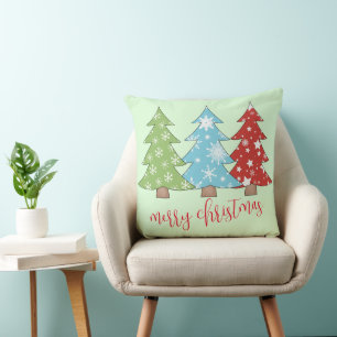 Minimalist Retro Christmas Tree Throw Pillow