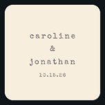 Minimalist Retro Cream Typewriter Custom Wedding Square Sticker<br><div class="desc">Retro Minimalist Typewriter Font Custom Wedding Square Sticker in Cream</div>