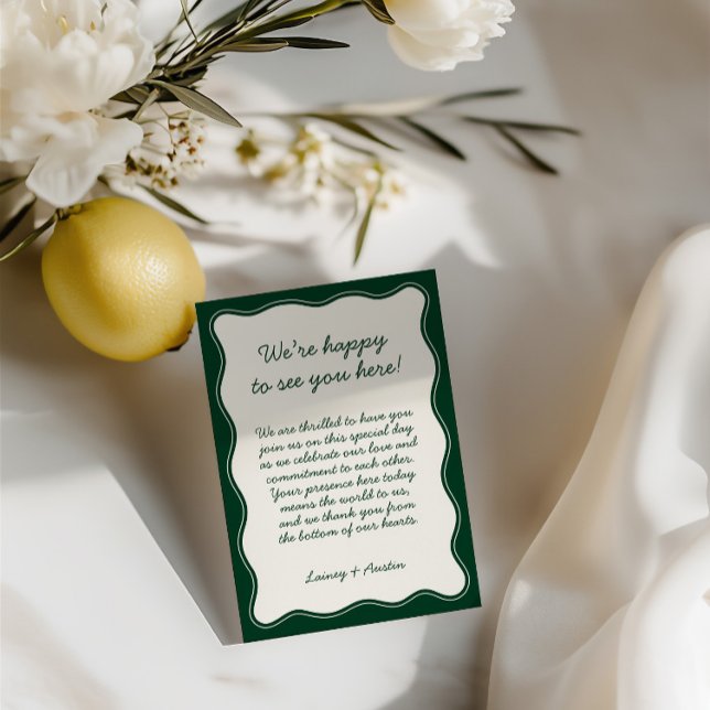 Minimalist Retro Emerald Green Wedding Welcome  Thank You Card (Minimalist Retro Blue Wedding Welcome Thank You Card)
