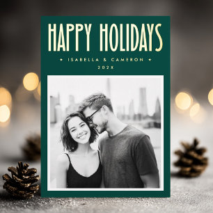 Minimalist retro Happy Holidays dark green