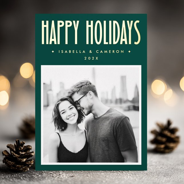 Minimalist retro Happy Holidays dark green (Minimalist retro Happy Holidays dark green Foil Holiday Card)