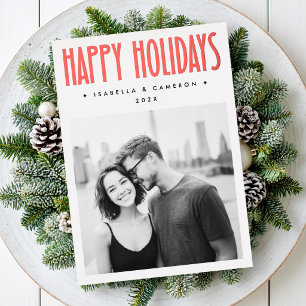 Minimalist retro Happy Holidays white Christmas