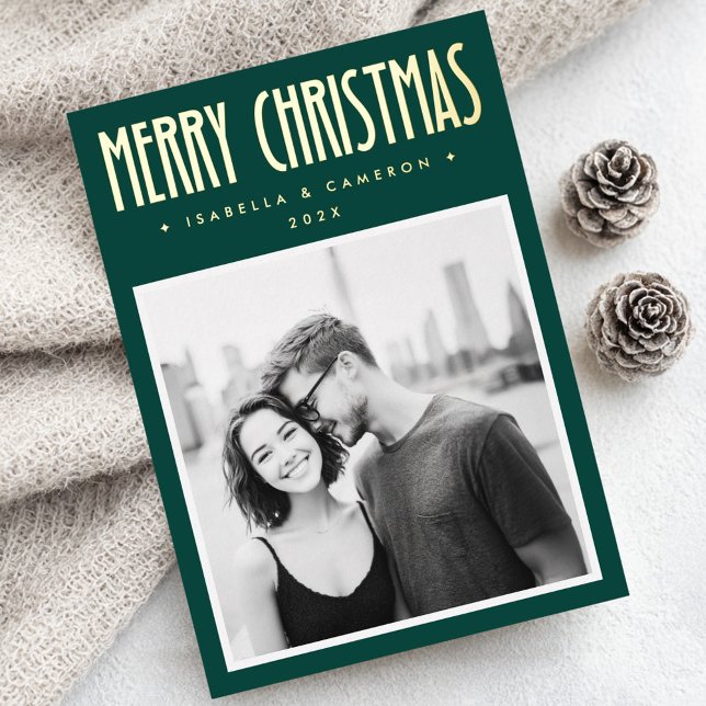 Minimalist retro Merry Christmas dark green (Minimalist retro Merry Christmas dark green Foil Holiday Card)