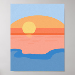 Minimalist retro orange sunset poster