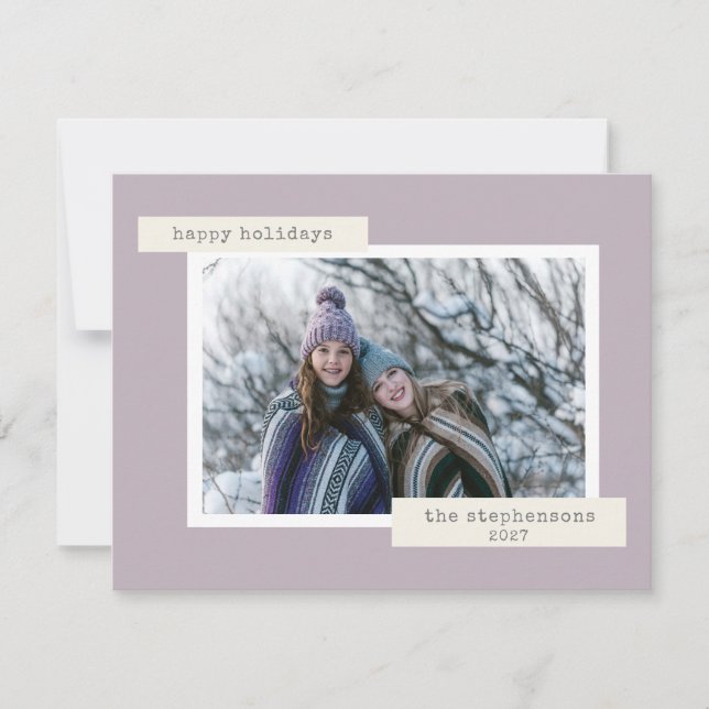 Minimalist Retro Pastel Lilac Custom Photo Holiday Card (Front)