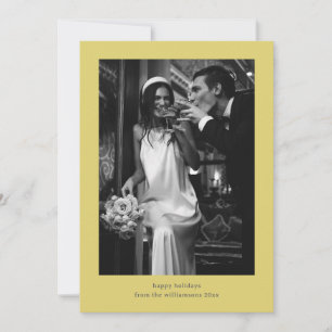 Minimalist Retro Photo Yellow Wedding Couple Holiday Card