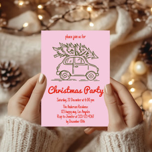 Minimalist Retro Pink Christmas Party Invitation 