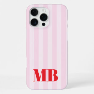 Minimalist Retro Pink Red Striped Monogram iPhone 16 Pro Max Case