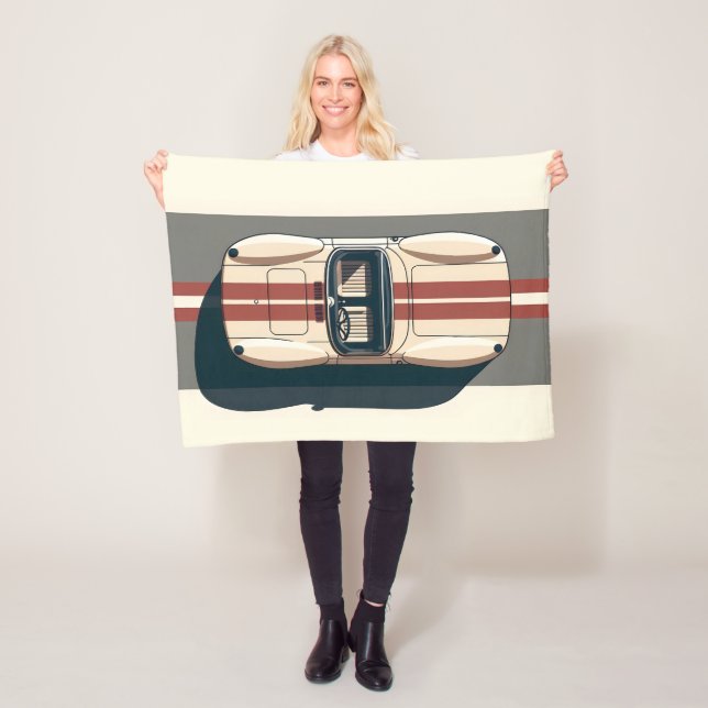 Minimalist Retro Racing Car Stripe Fleece Blanket (In Situ)