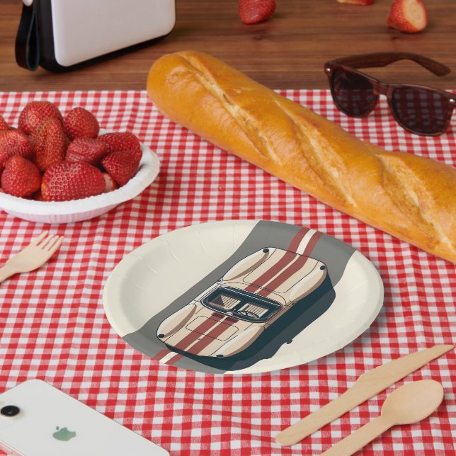 Minimalist Retro Racing Car Stripe Paper Plate (Picnic)