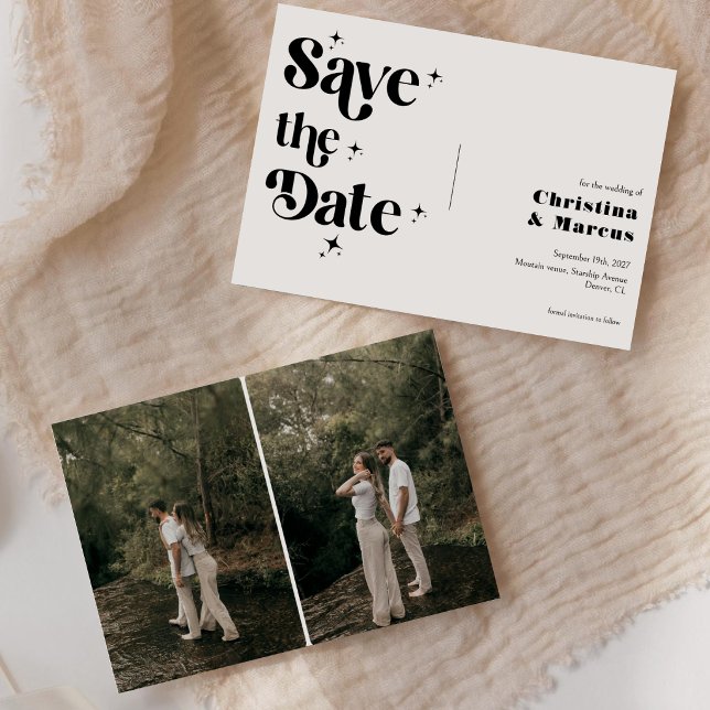 Minimalist Retro Script 2 Photo Grid Wedding Save The Date (Creator Uploaded)