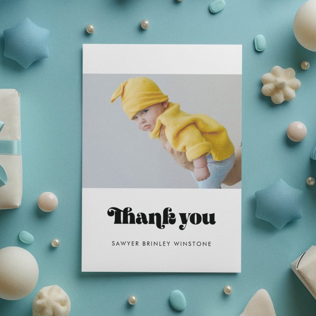 Minimalist retro script Baby shower thank you card (Creator Uploaded)