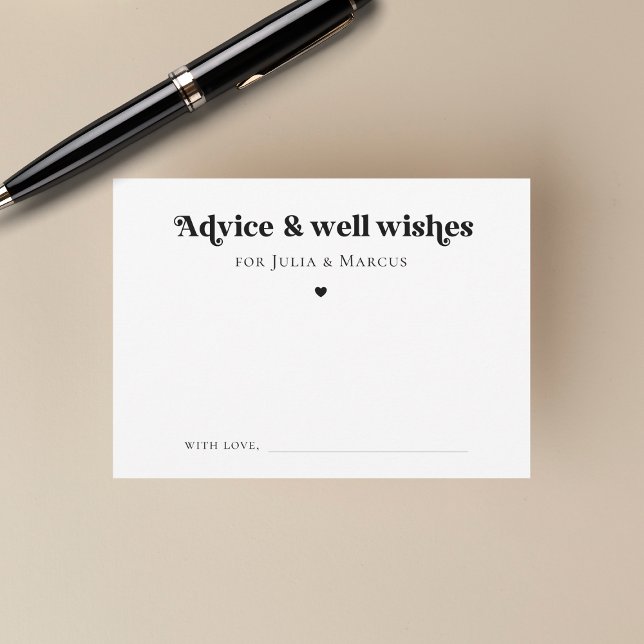 Minimalist Retro Script Heart Well Wishes Wedding  Advice Card (Creator Uploaded)