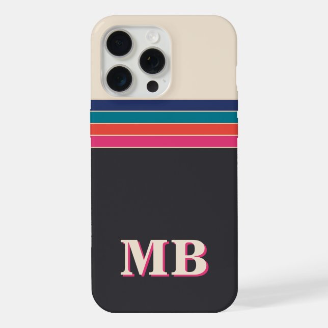 Minimalist Retro Stripe Initial Monogram iPhone Case (Back)