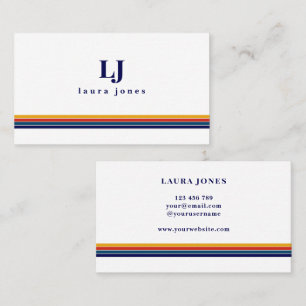 Minimalist Retro Stripes Monogram Business Card