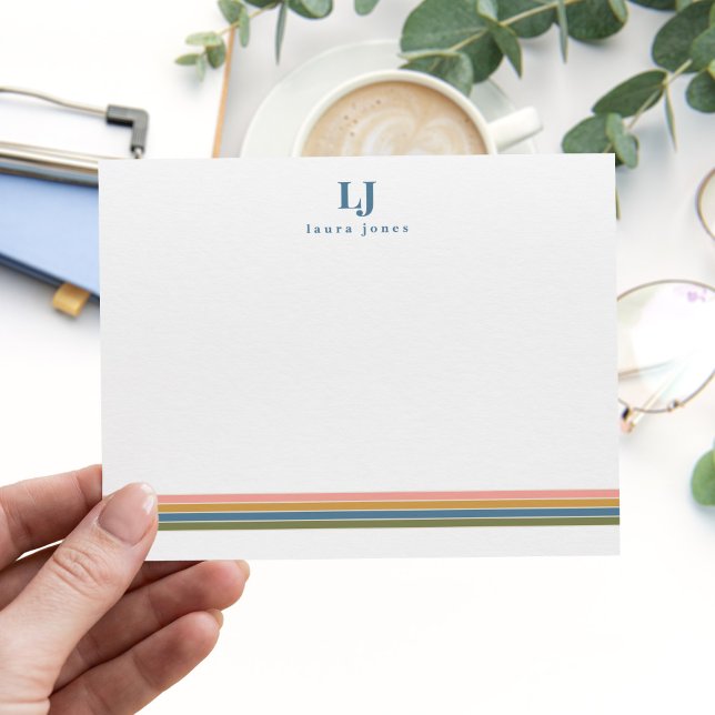 Minimalist Retro Stripes Monogram Card (Creator Uploaded)