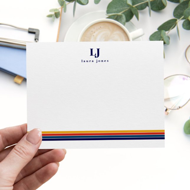 Minimalist Retro Stripes Monogram Card (Creator Uploaded)