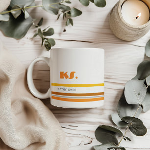 Minimalist Retro Stripes Monogram Mug