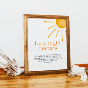 Minimalist Retro Sun Late Night Diapers Game  Poster