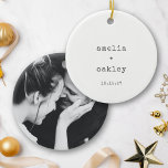 Minimalist Retro Typewriter White Wedding Photo Ceramic Tree Decoration<br><div class="desc">Minimalist Retro Typewriter Black and White Wedding Photo Ceramic Ornament</div>