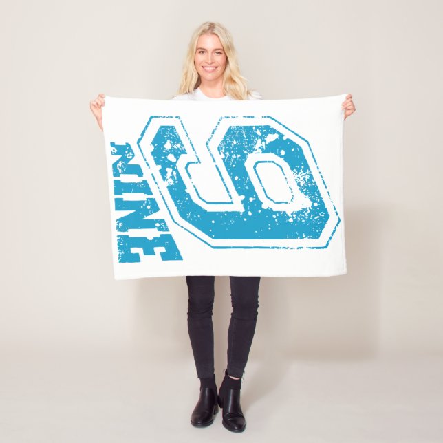 Minimalist Retro Typography Blue Number Nine Fleece Blanket (In Situ)