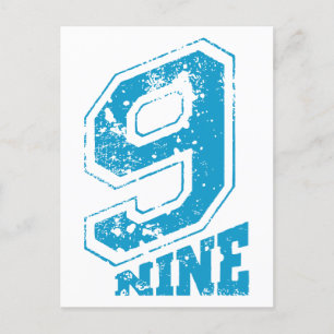 Minimalist Retro Typography Blue Number Nine Holiday Postcard