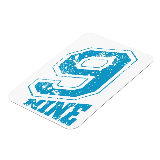 Minimalist Retro Typography Blue Number Nine Magnet (Left Side)