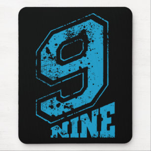 Minimalist Retro Typography Blue Number Nine Mouse Pad