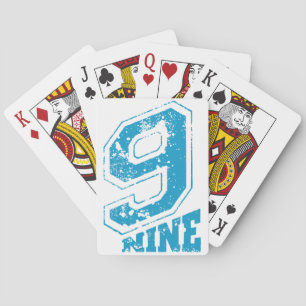 Minimalist Retro Typography Blue Number Nine Playing Cards