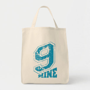 Minimalist Retro Typography Blue Number Nine Tote Bag