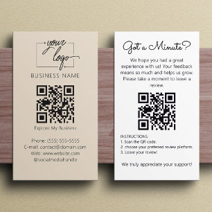 Minimalist Review Request with QR Code Chic Creamy Business Card