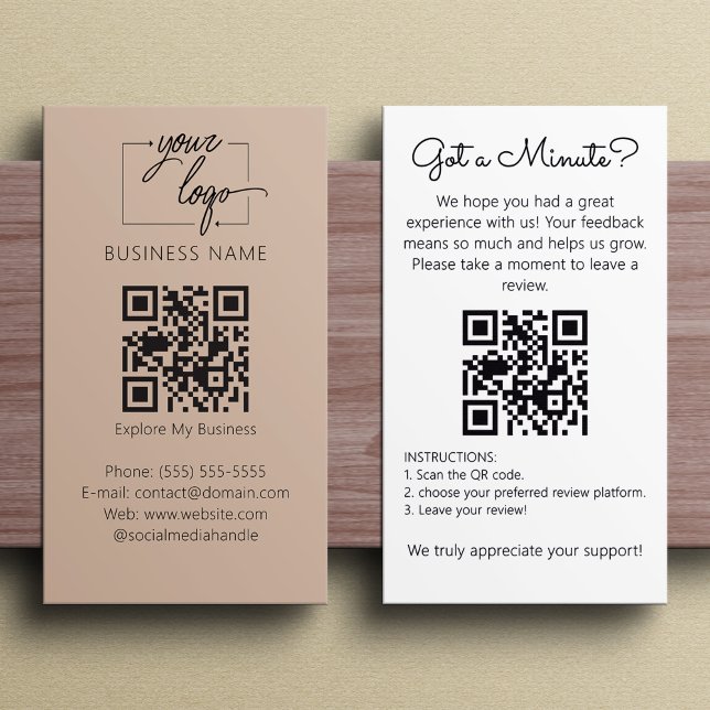 Minimalist Review Request with QR Code Sandy Beige Business Card (Creator Uploaded)
