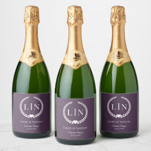 Minimalist Rich Wine Purple Monogram Initials Sparkling Wine Label