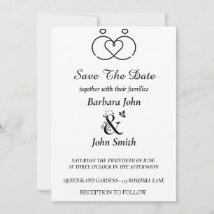 Minimalist Rings Heart Wedding Save The Date  Invitation