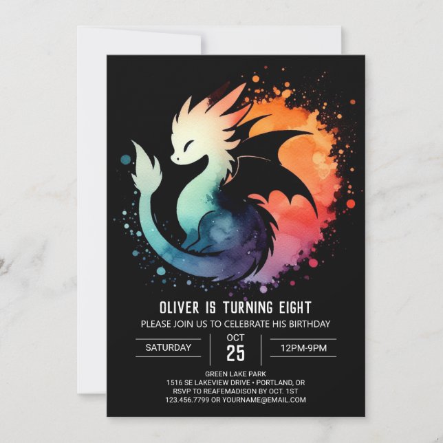 Minimalist Roaring Dragon Birthday Invitation (Front)