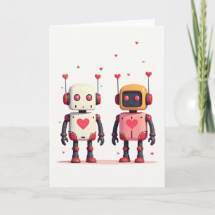 Minimalist Robots Hearts Card