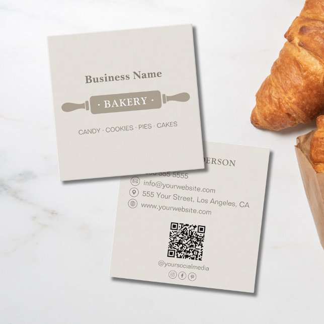 Minimalist Roller Bakery Neutral Square Business Card (Minimalist Roller Bakery Neutral Square Business Card)