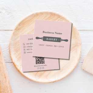 Minimalist Roller Bakery Pink Square Business Card