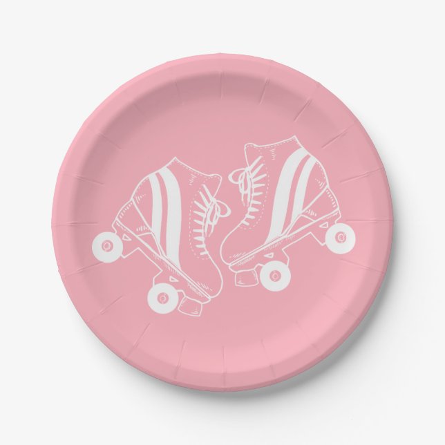 Minimalist Roller Skates Derby Skating Pink     Paper Plate (Front)