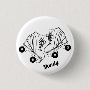 Minimalist Roller Skates Drawing Custom Name 3 Cm Round Badge