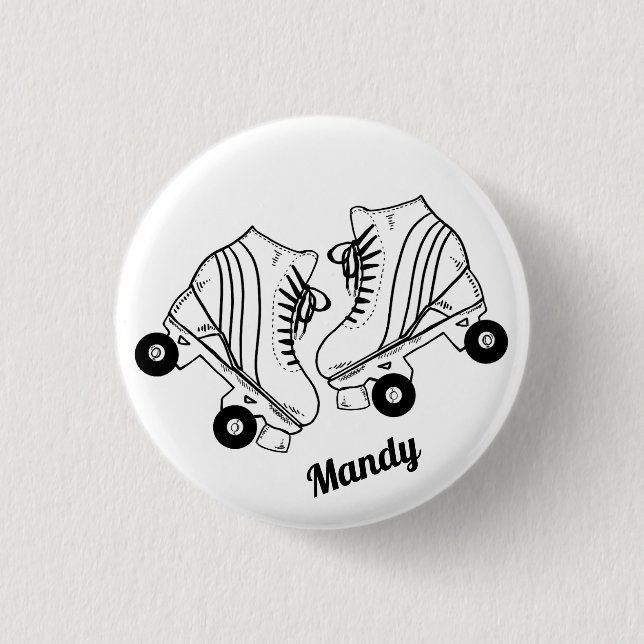 Minimalist Roller Skates Drawing Custom Name 3 Cm Round Badge (Front)