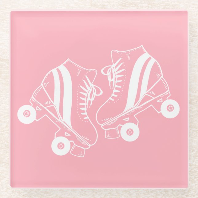 Minimalist Roller Skates Roller Skating Pink   Glass Coaster (Front)