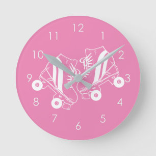 Minimalist Roller Skates Roller Skating Pink Round Clock