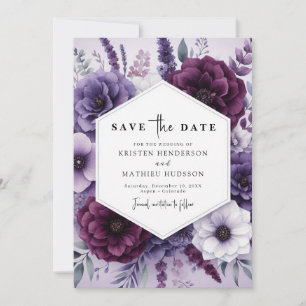 Minimalist Romance Purple Floral Wedding Save The Date