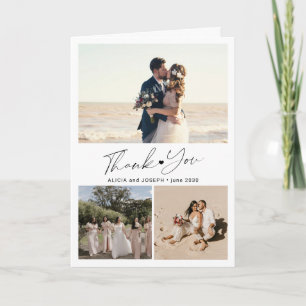 Minimalist romantic 3 photo beach wedding  thank you card