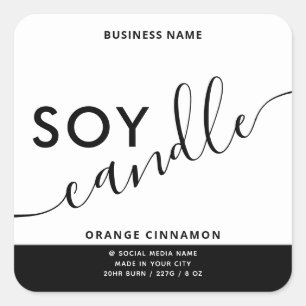 Minimalist romantic black white script soy candle  square sticker