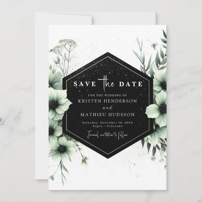 Minimalist Romantic Boho Sage Green Wedding  Save The Date (Front)