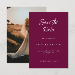 Minimalist Romantic Burgundy Photo Save The Date