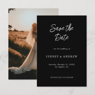 Minimalist Romantic Chic Black Photo Save The Date