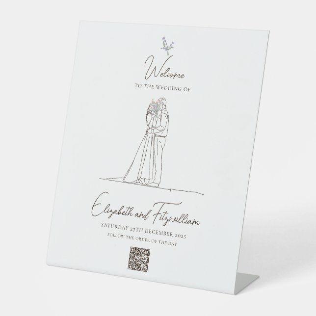 Minimalist Romantic Couple Bridal Flowers Welcome Pedestal Sign (Front)